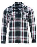 Daniel Smart Mfg. armored flannel motorcycle shirt black white and red front open view