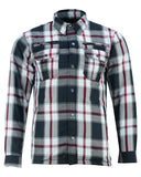 Daniel Smart Mfg. armored flannel motorcycle shirt black white and red front view