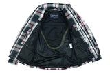Daniel Smart Mfg. armored flannel motorcycle shirt black white and red inside view
