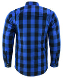 Daniel Smart Mfg. armored flannel motorcycle shirt blue back view