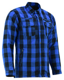 Daniel Smart Mfg. armored flannel motorcycle shirt blue front angle view