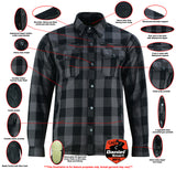 Daniel Smart Mfg. armored motorcycle flannel jacket gray features