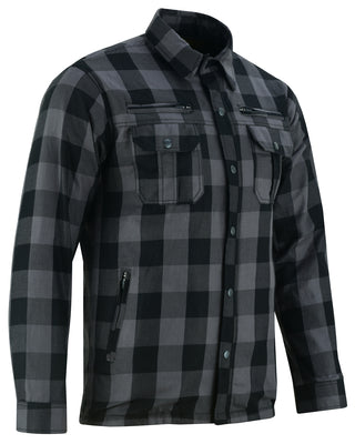 Daniel Smart Mfg. armored motorcycle flannel jacket gray front angle view