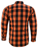 Daniel Smart Mfg. armored flannel motorcycle shirt orange back view