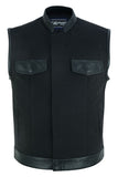 Daniel Smart Mfg. canvas motorcycle vest with leather trim front view
