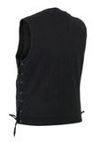 Daniel Smart Mfg. side-laced black denim biker vest back angle view