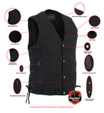 Daniel Smart Mfg. side-laced black denim biker vest features view