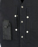 Daniel Smart Mfg. side-laced black denim biker vest interior pockets view