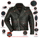 Daniel Smart Mfg. classic police style leather motorcycle jacket features