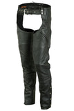 Daniel Smart Mfg. thermal-lined leather motorcycle chaps with deep pockets model DS488 front view