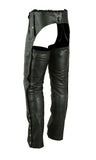 Daniel Smart Mfg. deep pocket thermal lined leather motorcycle chaps model DS478 back angle view