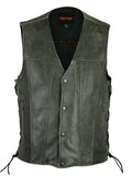Daniel Smart Mfg. distressed gray leather motorcycle vest front
