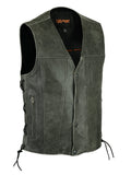 Daniel Smart Mfg. distressed gray leather motorcycle vest front angle