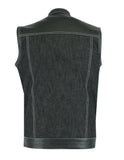 Daniel Smart Mfg. leather and denim motorcycle vest model DM900 back view
