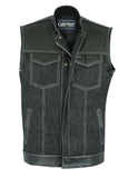 Daniel Smart Mfg. leather and denim motorcycle vest model DM900 front open view
