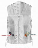 Daniel Smart Mfg. side-laced leather motorcycle vest with American flag lining pockets view