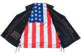 Daniel Smart Mfg. side-laced leather motorcycle vest with American flag lining inside view