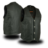 Daniel Smart Mfg. leather motorcycle vest with buffalo nickel snaps front and back view