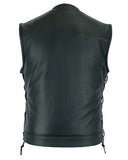 Daniel Smart Mfg. leather motorcycle vest with concealed holsters back view