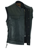 Daniel Smart Mfg. leather motorcycle vest with concealed holsters front angle zipper view