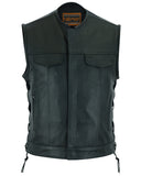 Daniel Smart Mfg. leather motorcycle vest with concealed holsters front view