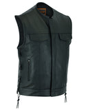 Daniel Smart Mfg. leather motorcycle vest with concealed holsters front angle view