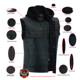 Daniel Smart Mfg. leather motorcycle vest with removable hood features list