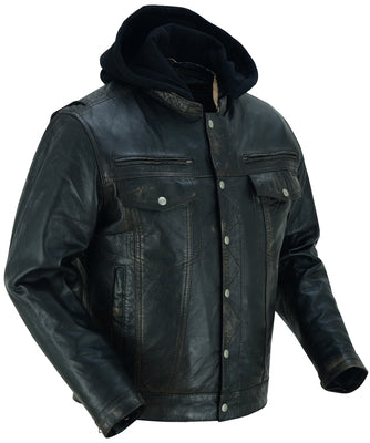 Daniel Smart Mfg. distressed leather motorcycle jacket front angle view