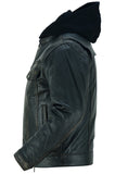 Daniel Smart Mfg. distressed leather motorcycle jacket side view
