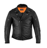 Daniel Smart Mfg. longer length leather motorcycle biker jacket front view