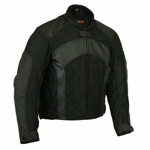 Daniel Smart Mfg. padded mesh and leather motorcycle jacket front angle view