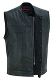 Daniel Smart Mfg. perforated leather single back panel biker vest front zipper view