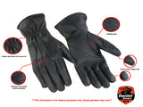 Daniel Smart Mfg. premium water resistant leather motorcycle gloves with padded palms features