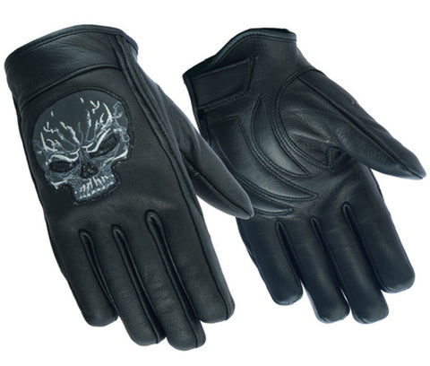 Daniel Smart Mfg. leather motorcycle gloves with reflective skulls