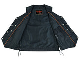 Daniel Smart Mfg. side-laced leather motorcycle vest with buffalo nickel snaps inside view