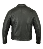 Daniel Smart Mfg. sporty leather motorcycle cruiser jacket with removable hood back view
