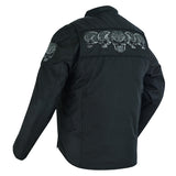 Daniel Smart Mfg. textile biker jacket with reflective skulls back angle view