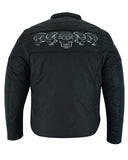 Daniel Smart Mfg. textile biker jacket with reflective skulls back view
