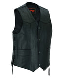 Daniel Smart Mfg. traditional side-laced leather biker vest front angle view
