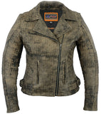 Daniel Smart Mfg. women's antique brown leather motorcycle jacket DS836 front view