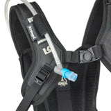 Drink tube attached to harness of Kriega Hydro-2 motorcycle hydration pack