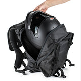 Motorcycle helmet fitting inside Kriega Max28 motorcycle backpack