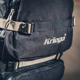 Close-up view of Kriega R30 motorcycle backpack