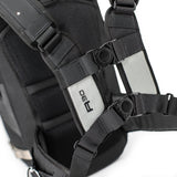 Detail view of harness on Kriega R30 motorcycle backpack