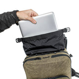 Laptop carried in Kriega Roland Sands Design Roam 34 motorcycle backpack