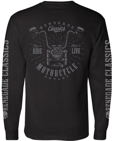 Renegade Classics long-sleeve motorcycle shirt with handlebar design back
