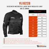 Vance Leather mass airflow reflective mesh motorcycle jacket with CE armor sizing chart