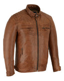 Vance Leathers Austin Brown color lambskin leather cafe racer motorcycle jacket