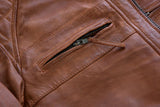 Vance Leathers Austin Brown color lambskin leather cafe racer motorcycle jacket chest pocket