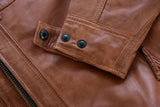 Vance Leathers Austin Brown color lambskin leather cafe racer motorcycle jacket sleeve cuff